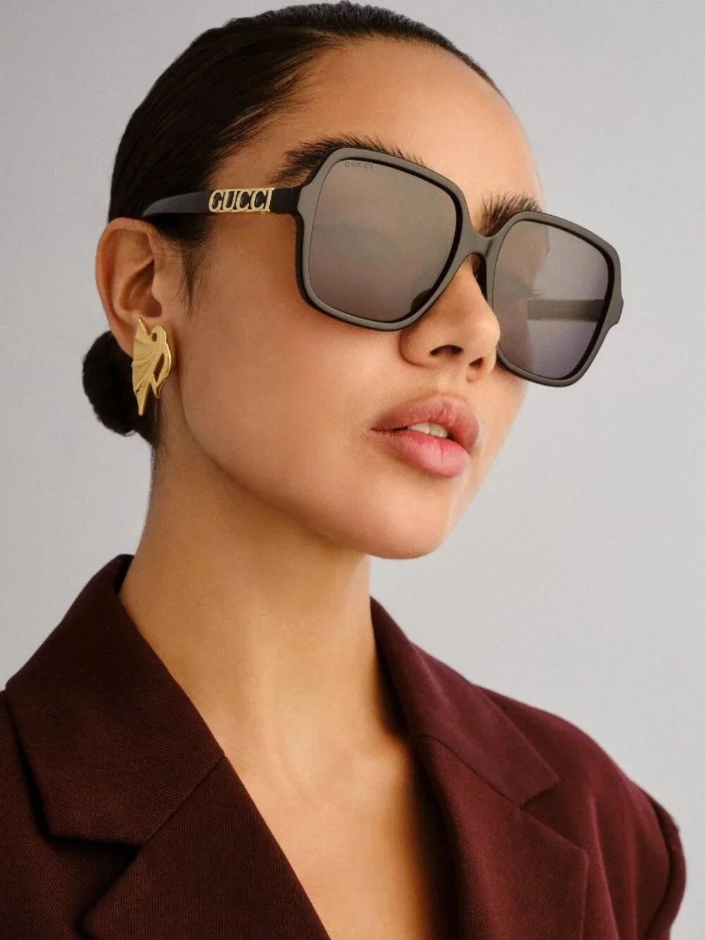 New Gucci Black Brown Square Women Sunglasses GG1189SA 004